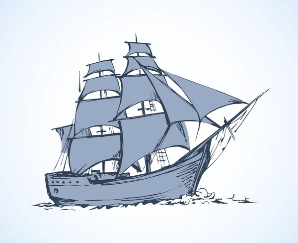 Navio à vela. Desenho vetorial —  Vetores de Stock