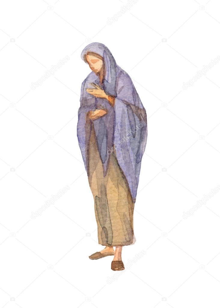 Watercolor drawing of woman in ancient clothes