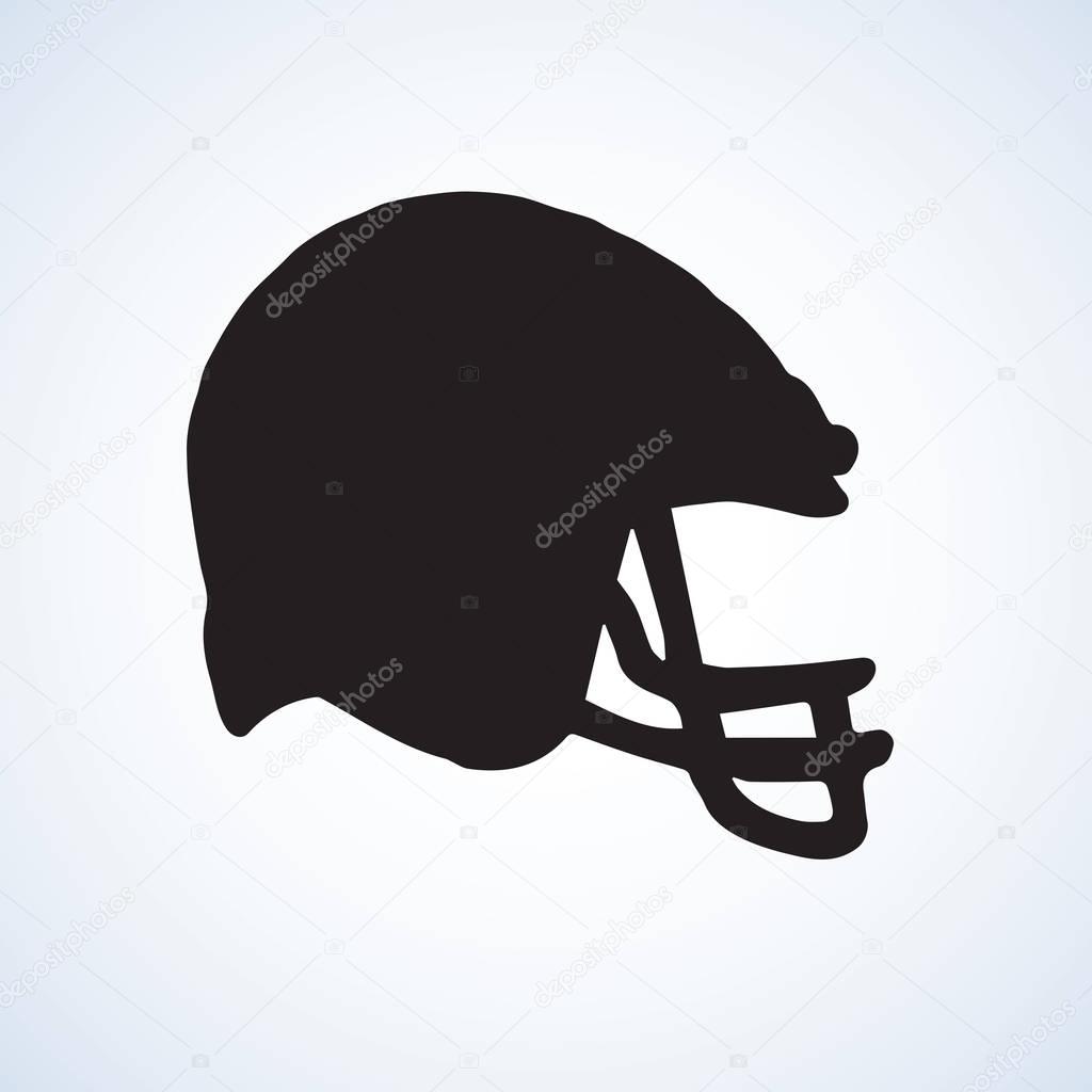 New modern plastic helm on white backdrop. Dark ink hand drawn picture  in art vintage style. Closeup side view with space for text