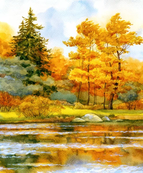 Autumnal forest on the lake — Stock Photo, Image