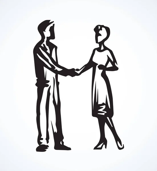 Um aperto de mão de homem e mulher. Desenho vetorial — Vetor de Stock