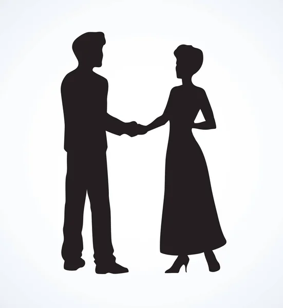 男人和女人握手。矢量绘图 — 图库矢量图片