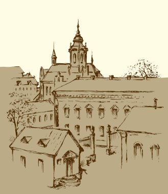 Vektör cityscape. Eski şehrin mimari kompleks