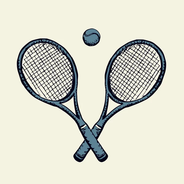 Raqueta de tenis y pelota. Dibujo vectorial — Archivo Imágenes Vectoriales