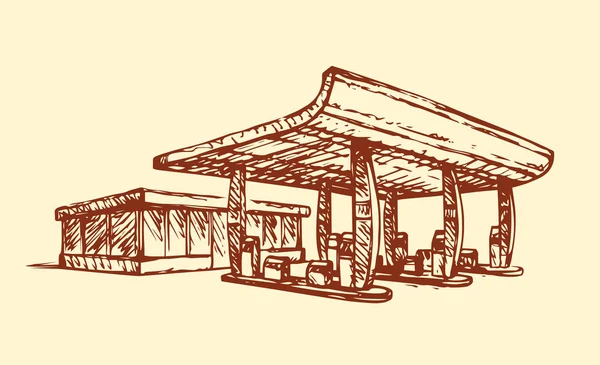 Tankstation. Vector tekening — Stockvector