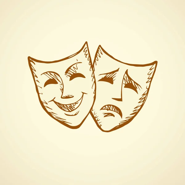 Máscaras teatrales de comedia y tragedia. Ilustración vectorial — Archivo Imágenes Vectoriales