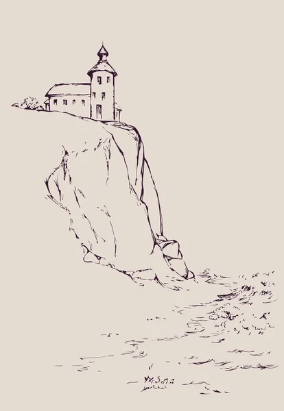 Phare sur un rocher. Dessin vectoriel — Image vectorielle