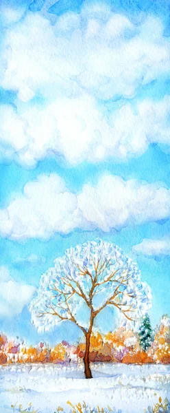 Akvarel krajiny ze série "strom v různých ročních obdobích" — Stock fotografie