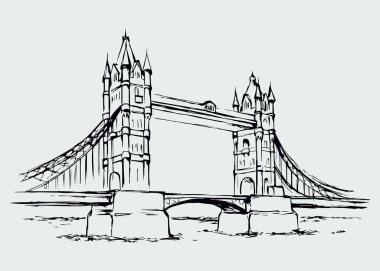 Kule Köprüsü, Londra, İngiltere. Çizilmiş vektör çizim el