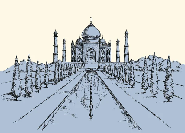 Taj Mahal i Indien. Vector skiss — Stock vektor