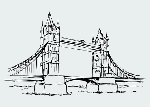 타워 브리지, 런던, 영국입니다. 손으로 그린된 벡터 일러스트 레이 션 — 스톡 벡터