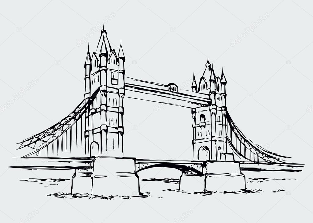 Tower bridge, London, UK. Hand drawn vector illustration