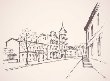 Sokak eski şehir. Vektör çizim