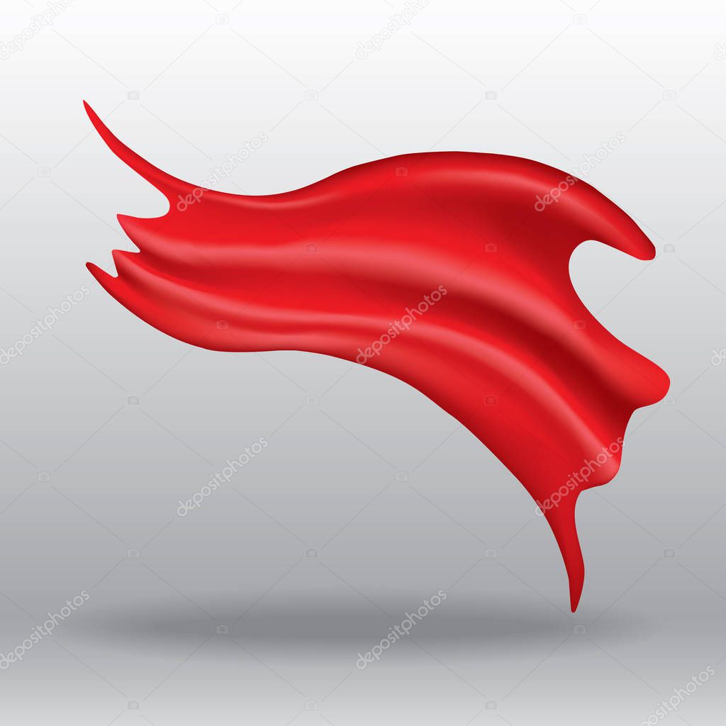 Flying red silk textile flag. Vector drawing
