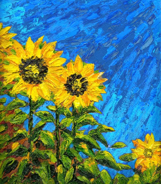 Pintura abstracta. Girasoles brillantes en el campo — Foto de Stock