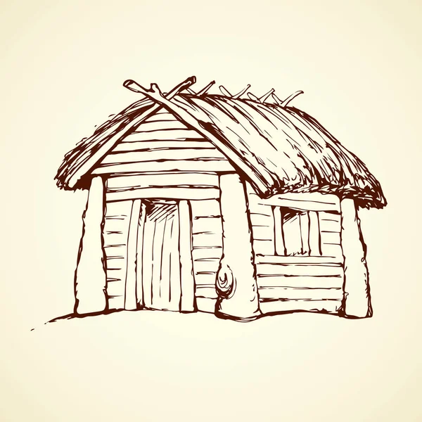 Houten huis. Vector tekening — Stockvector