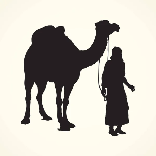 Arab with camel laden. Vector drawing — Stock Vector