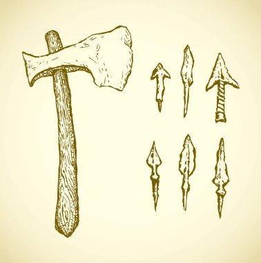 Arrowheads. Vector in engraving style clipart