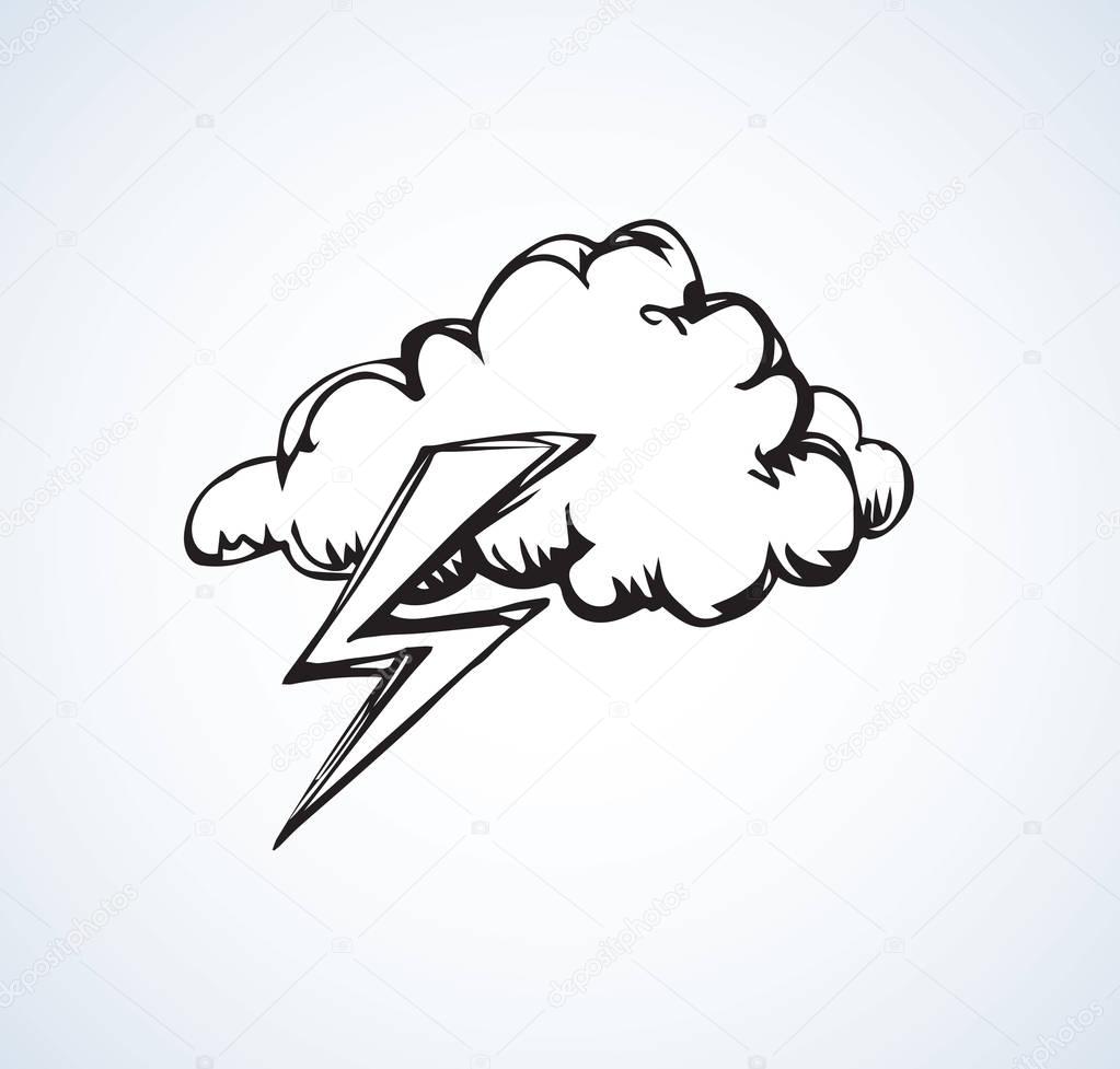 Simple cute air gloomy Heaven element template on light backdrop. Freehand linear black ink hand drawn picture emblem sketchy in art retro scribble comic graphic style pen on paper with space for text