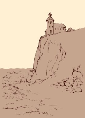 Bir kayanın üzerinde deniz feneri. Vektör çizim