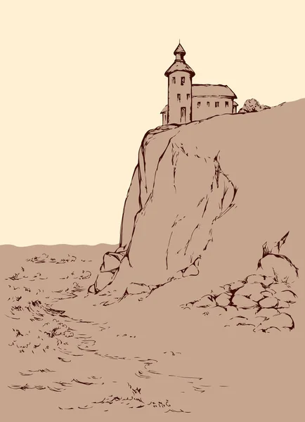 Faro en una roca. Dibujo vectorial — Archivo Imágenes Vectoriales