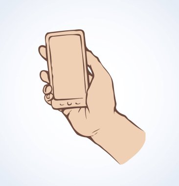 Elinde telefon. Vektör çizim