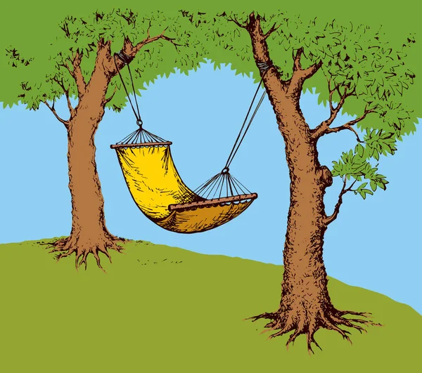 Hammock on tree. Vector illustration — Stock Vector