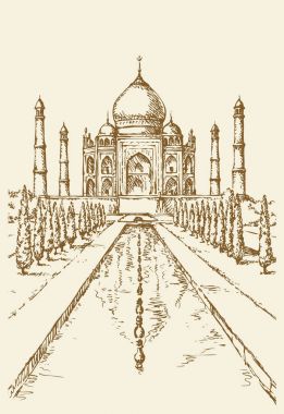 Taj Mahal Hindistan'da. Vektör çizimi