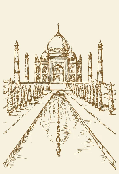 Taj Mahal in India. Vector sketch — Stock Vector
