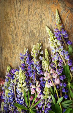 Lupines ahşap tahta üzerinde buket