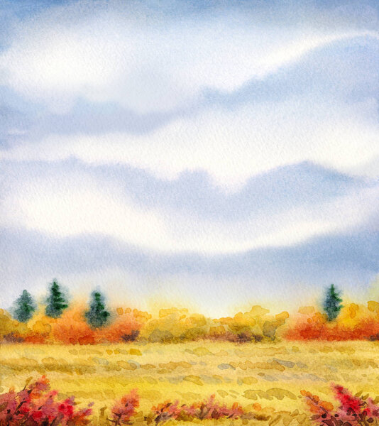 Watercolor landscape of series of "Steppe in different seasons"