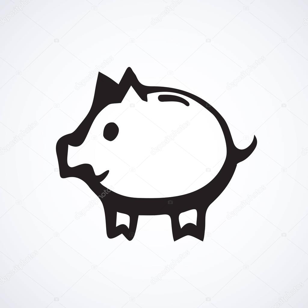 Old animal coinage penny save stock invest on white backdrop. Simple market thrift concept. Freehand linear black ink hand drawn picture emblem sketchy in art retro scribble cartoon style pen on paper