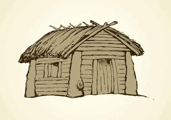 Casa de madera. Dibujo vectorial — Vector de stock