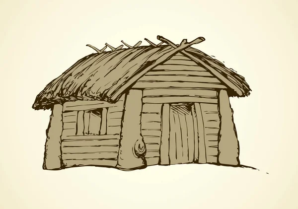 Houten huis. Vector tekening — Stockvector