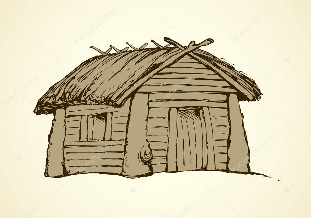 Wooden house. Vector drawing