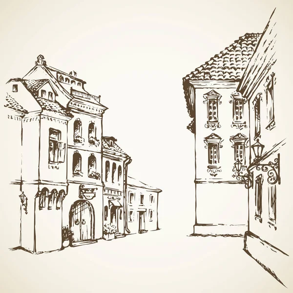 Vieille rue. Dessin vectoriel — Image vectorielle