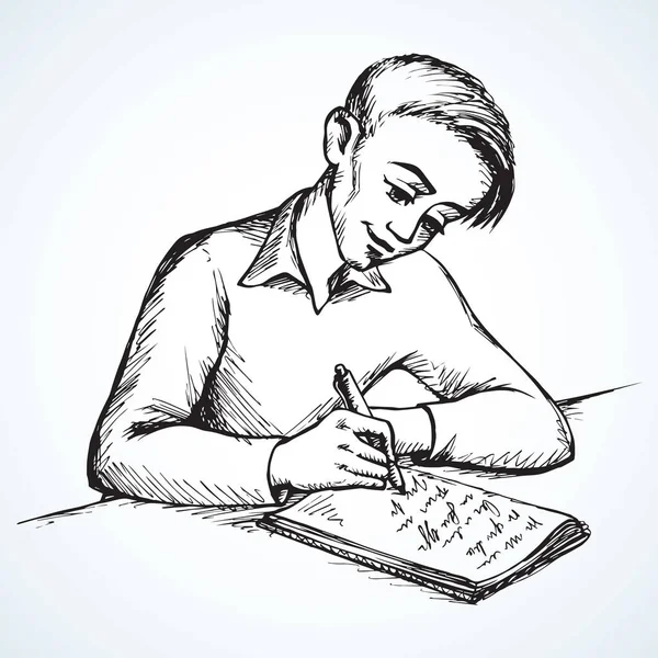 El chico está escribiendo una carta. Dibujo vectorial — Archivo Imágenes Vectoriales