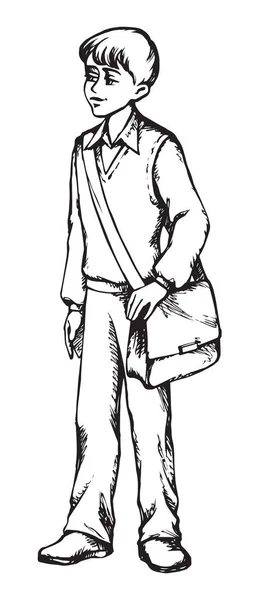 Rapaz com saco. Desenho vetorial — Vetor de Stock
