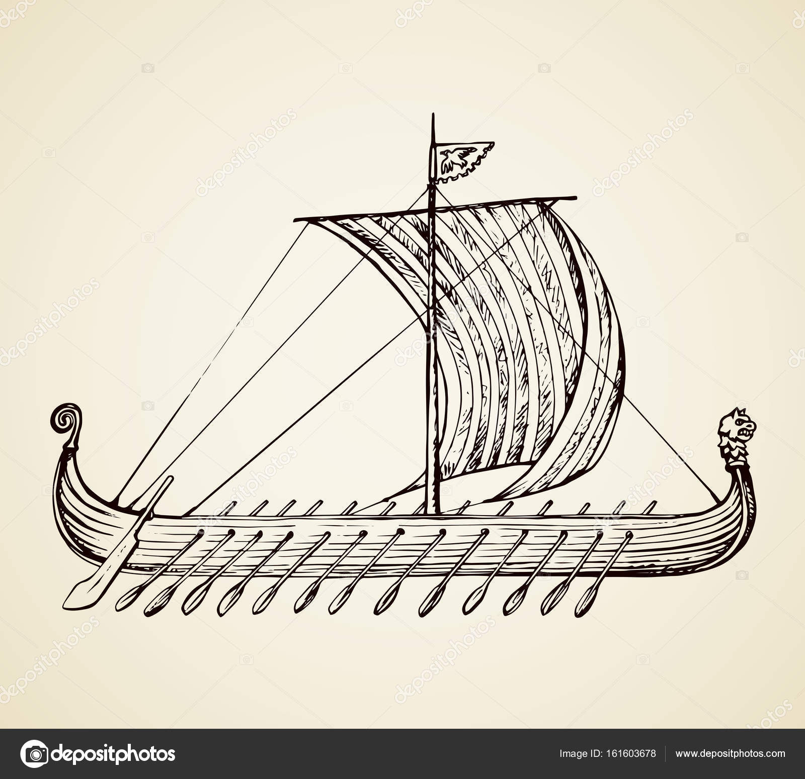 Ancient Viking ship. Vector drawing — Stock Vector © Marinka #161603678
