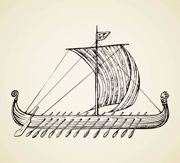 Ancient Viking ship. Vector drawing — Stock Vector © Marinka #163199726