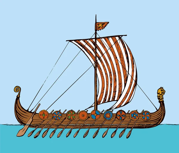 Ancient Viking ship. Vector drawing — Stock Vector © Marinka #161603678