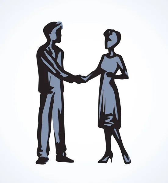 男と女の握手。ベクトル描画 — ストックベクタ