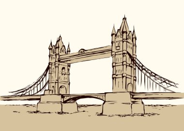 Kule Köprüsü, Londra, İngiltere. Çizilmiş vektör çizim el