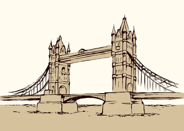 Tower bridge, London, Uk. Hand dras vektorillustration — Stock vektor