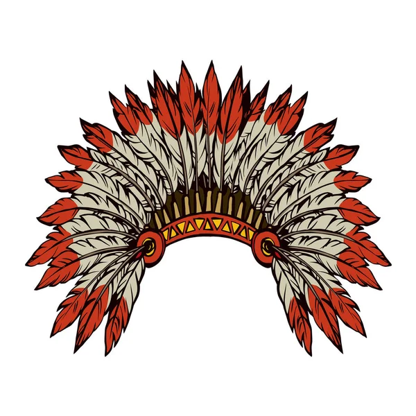 Native American with feathers. Vector drawing — Stock Vector