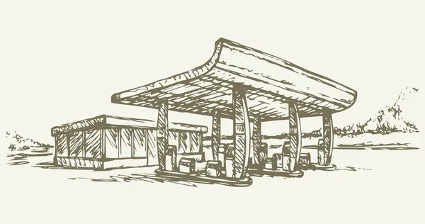 Tankstation. Vector tekening — Stockvector