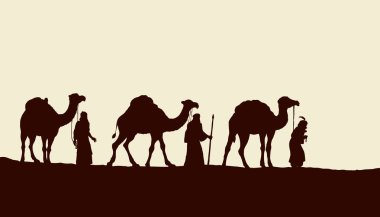 Üç Bilge Kral Bethlehem yıldızı takip. Vektör illustratio