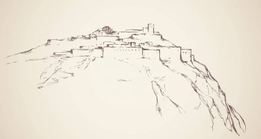 Antik kentin kayanın üzerine. Vektör çizim