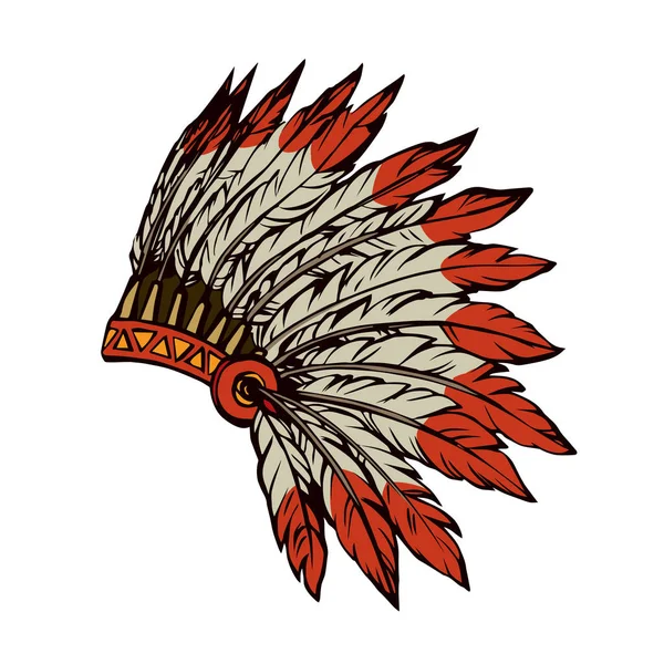 Native American with feathers. Vector drawing — Stock Vector