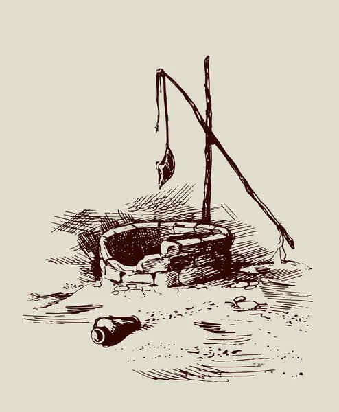 Adam ve deve, iyi çöl solmuş. Vektör çizim